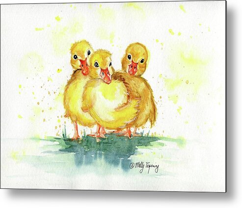 Little Duck Metal Print featuring the painting Little Ducks by Melly Terpening