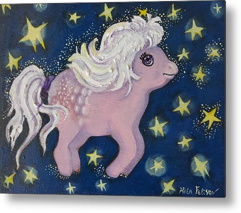 Wood Metal Print featuring the painting Little Pink Horse by Rita Fetisov