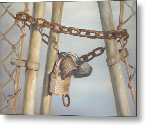 Realism Metal Print featuring the painting Locks by Diane DiMaria