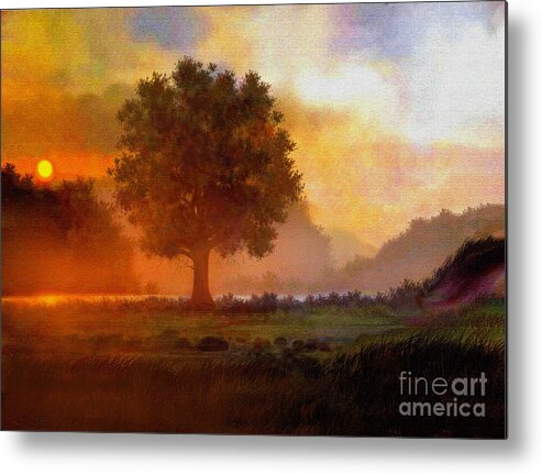 Landscape Metal Print featuring the painting Lone Tree by Robert Foster