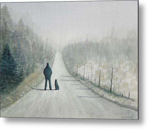 Winter Metal Print featuring the painting Long Road Home by Ally Benbrook