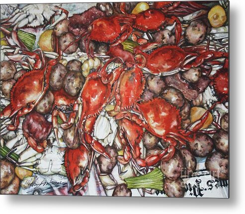 Crabs Metal Print featuring the painting Louisiana Crab Boil by Misha Ambrosia