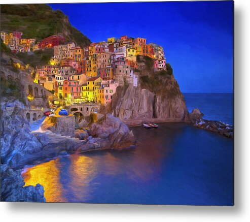 Italy Metal Print featuring the painting Manarola By Moonlight by Dominic Piperata