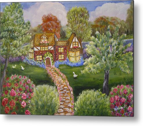 Landscape Metal Print featuring the painting Manor of Yore by Quwatha Valentine