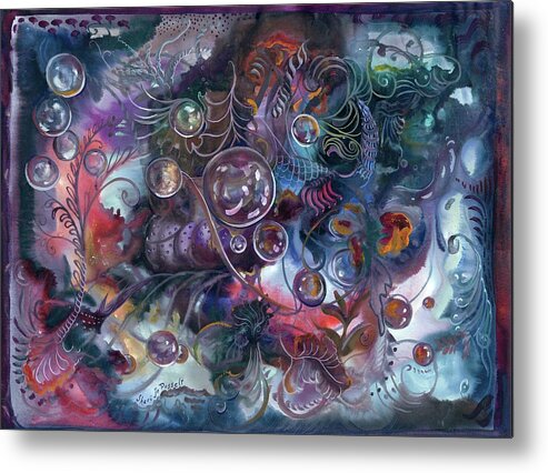 Sheri Jo Posselt Metal Print featuring the painting Midnight Dancing Bubbles by Sheri Jo Posselt