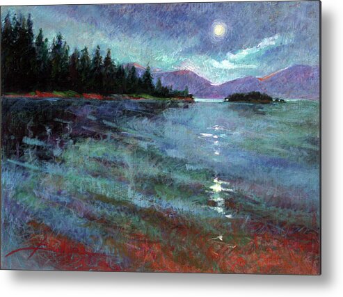 Murals Metal Print featuring the painting Moon Over Pend Orielle by Elizabeth J Billups
