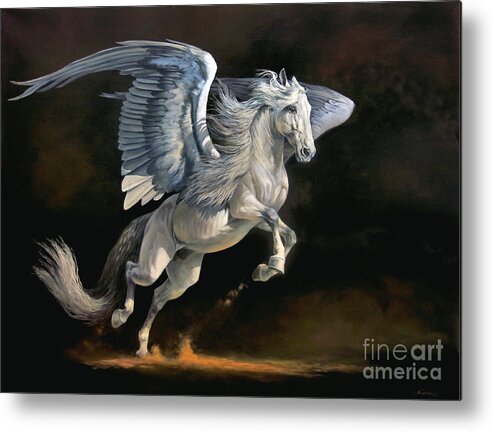 White Winged Horse Metal Print featuring the painting Moonlight Magic by Jeanne Newton Schoborg