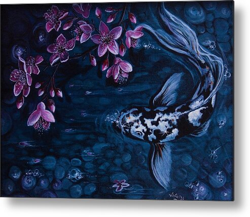 Koi Pond Metal Print featuring the painting Moonlit Koi by Vivian Casey Fine Art
