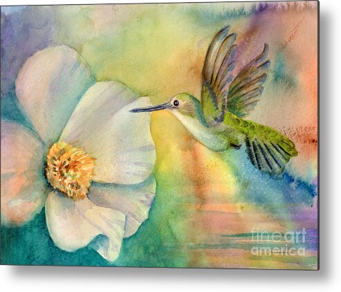 Hummingbird Metal Print featuring the painting Morning Glory by Amy Kirkpatrick
