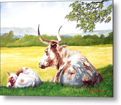Longhorn Metal Print featuring the painting Morning Solitude by Howard Dubois