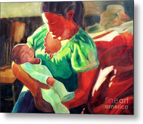 Paintings Metal Print featuring the painting Mother and Child in Red2 by Kathy Braud