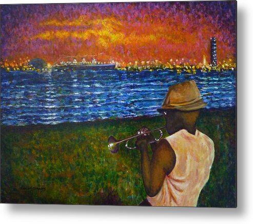Music Man In The Lbc Metal Print featuring the painting Music Man in the LBC by Amelie Simmons