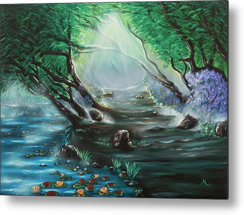 Water Metal Print featuring the painting Mystic Path by Neslihan Ergul Colley