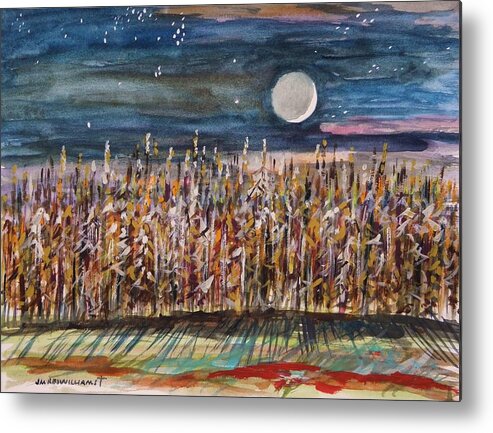 Moon Metal Print featuring the painting Night in the Cornfield by John Williams