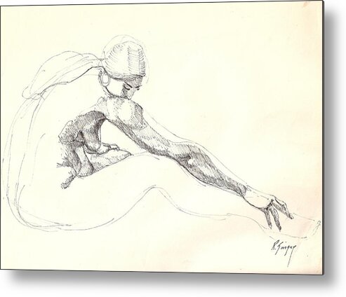 Nude Metal Print featuring the drawing Nude 10 by R Allen Swezey