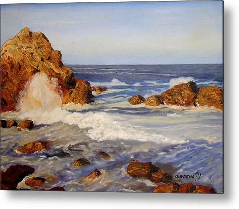 Seascape Metal Print featuring the painting Ocean Rock by Quwatha Valentine