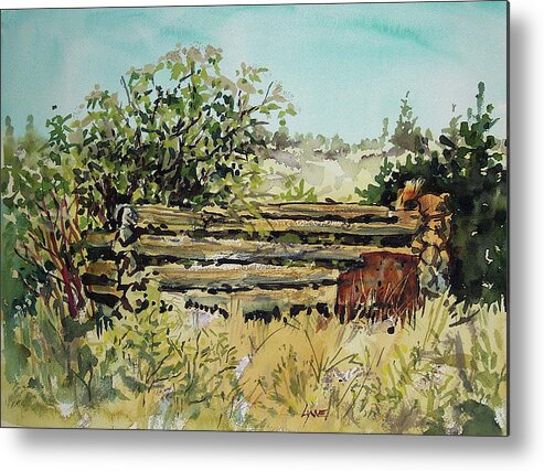 Lincoln Wa Metal Print featuring the painting Old Log Shed by Lynne Haines