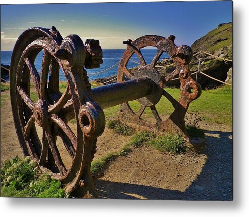 Winch Metal Print featuring the photograph Old Winch Tintagel by Richard Brookes