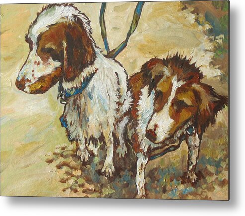 Pets Metal Print featuring the painting On The Beach by Sandy Tracey