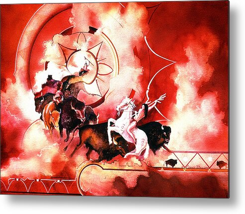 Indian Spirits Metal Print featuring the painting Orange Buffalo Spirit by Connie Williams