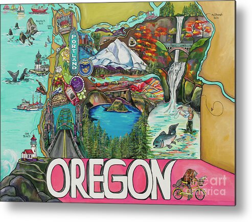 State Of Oregon Metal Print featuring the painting Oregon Map by Patti Schermerhorn