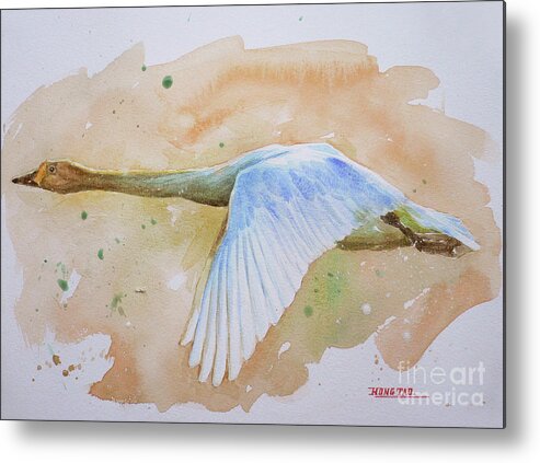 Animal Metal Print featuring the painting Original Animal Artwork Watercolour Painting Wild Goose On Paper#16-6-16-04 by Hongtao Huang