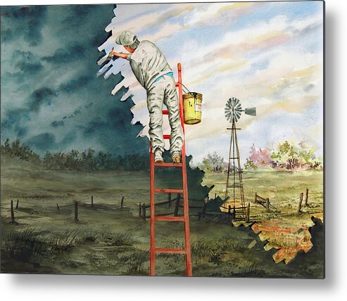 Landscape Metal Print featuring the painting Paintin Up A Storm by Sam Sidders