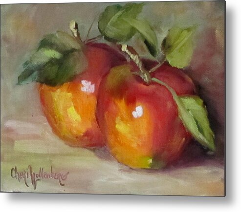 Apples Metal Print featuring the painting Painting of Delicious Apples by Cheri Wollenberg