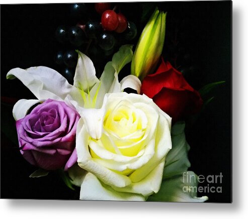 Painting Metal Print featuring the digital art Digital Painting Rose Bouquet Flower Digital Art by Delynn Addams