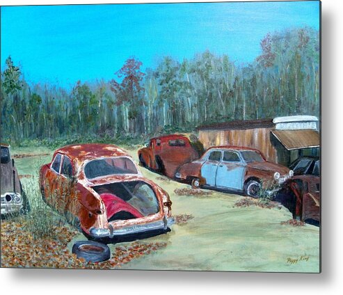 Old Cars Metal Print featuring the painting Passions Past Tense by Peggy King
