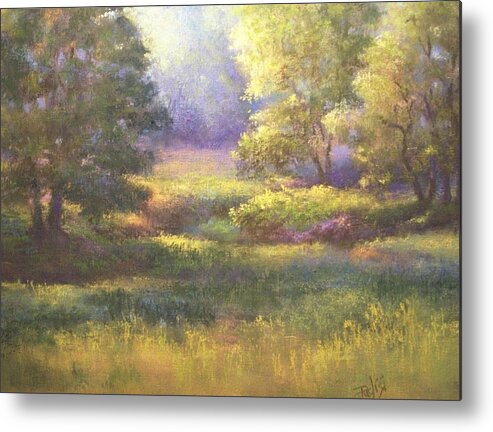 Landscape Metal Print featuring the pastel Pasture Grove by Bill Puglisi