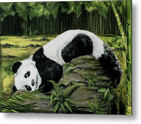 Panda Bear Metal Print featuring the painting Peaceful Panda by Vivian Casey Fine Art