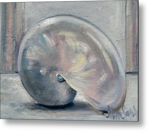 Nautilus Shell Metal Print featuring the painting Pearly Nautilus by Maggii Sarfaty