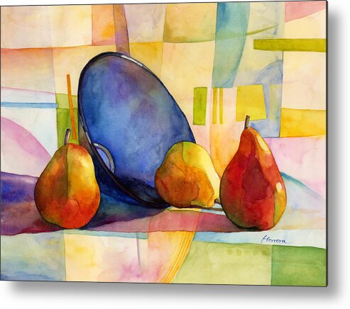 Pear Metal Print featuring the painting Pears and Blue Bowl by Hailey E Herrera