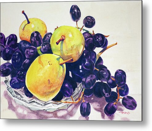 Agriculture Metal Print featuring the painting Pears and Grapes by Christopher Reid