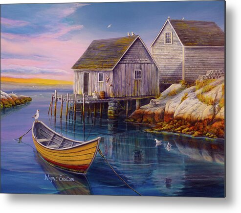 Landscape Metal Print featuring the painting Peggys Cove Sunset by Wayne Enslow