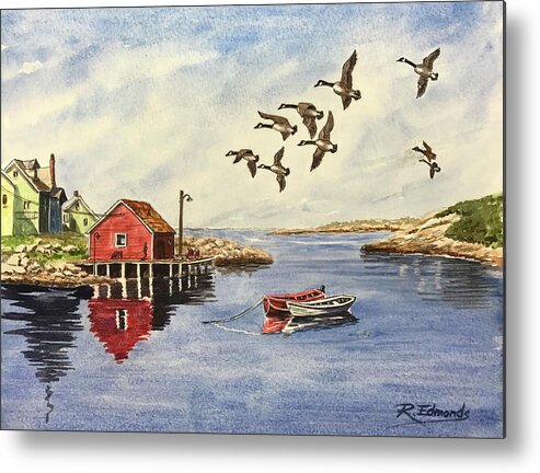 Peggy's Cove Metal Print featuring the painting Peggy's Cove with Geese by Raymond Edmonds