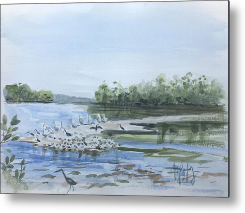 Pelicans Metal Print featuring the painting Pelicans at Ding Darling by Maggii Sarfaty