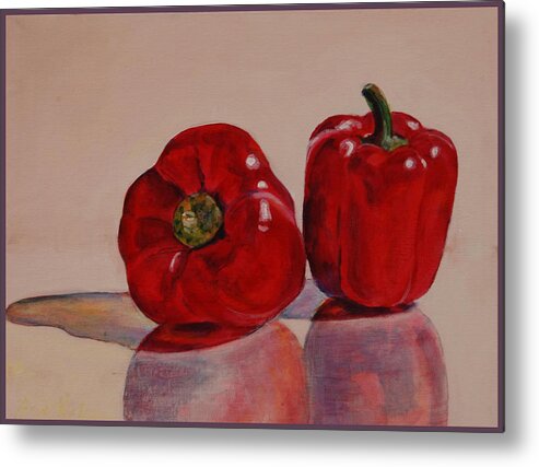 Still Life Metal Print featuring the painting Peppers by Heidi E Nelson