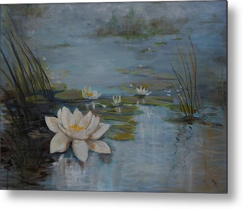 Water Lily Metal Print featuring the painting Perfect Lotus - LMJ by Ruth Kamenev