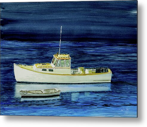 Perkins Cove Metal Print featuring the painting Perkins Cove Lobster Boat and Skiff by Paul Gaj