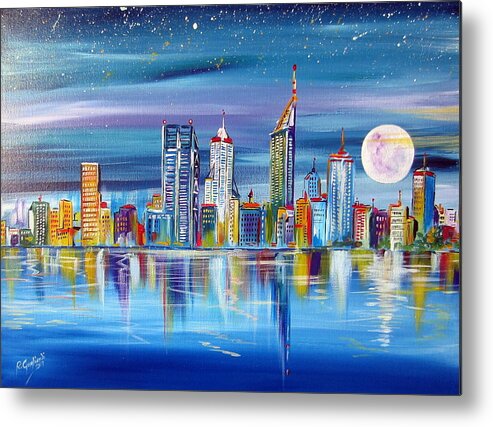 Perth Metal Print featuring the painting PERTH Western Australia under the full moon by Roberto Gagliardi