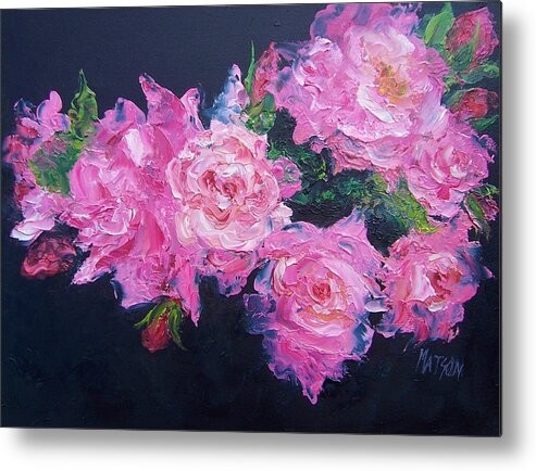 Pink Roses Metal Print featuring the painting Pink Roses oil painting by Jan Matson