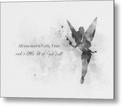 Tinker Bell Metal Print featuring the mixed media Pixie Dust Black and White by My Inspiration