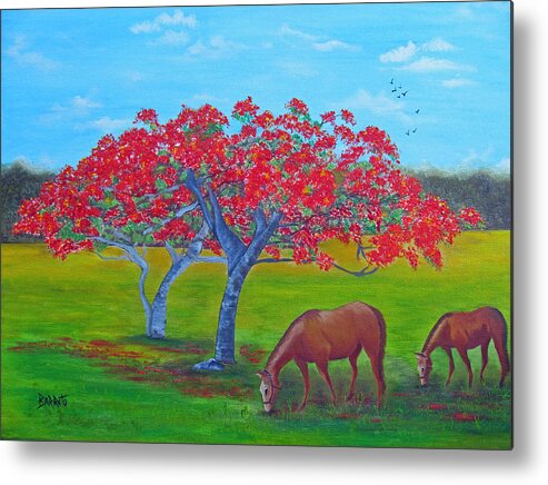 Flamboyant Metal Print featuring the painting Pleasent Pastures by Gloria E Barreto-Rodriguez