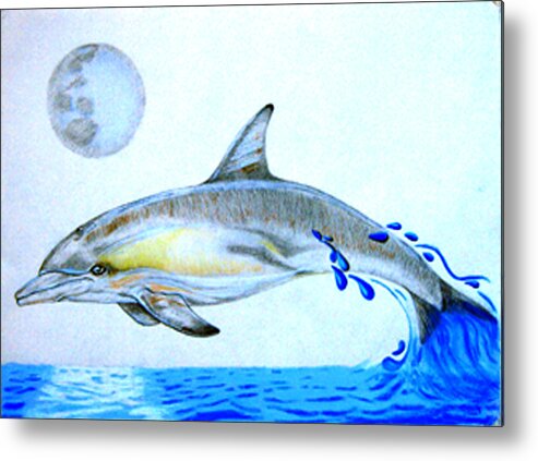  Dolphin Paintings Metal Print featuring the drawing Porpoise by Mayhem Mediums
