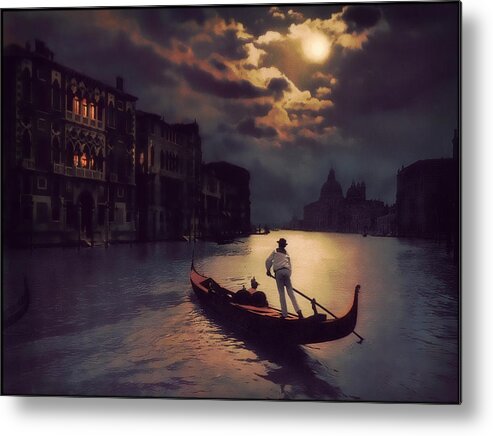 Postcard Metal Print featuring the painting Postcards From Venice - The Red Gondola by Douglas MooreZart