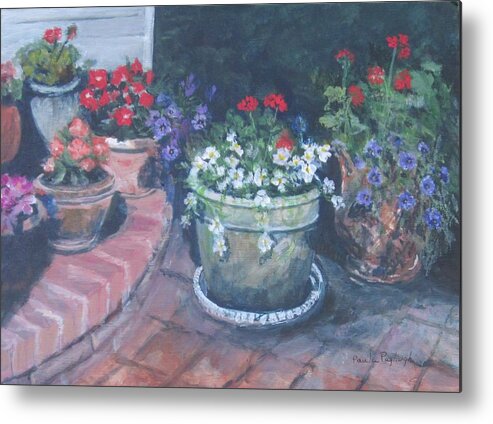 Flowers Metal Print featuring the painting Potted Flowers by Paula Pagliughi