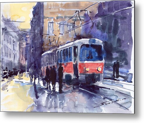 Cityscape Metal Print featuring the painting Prague Tram 02 by Yuriy Shevchuk
