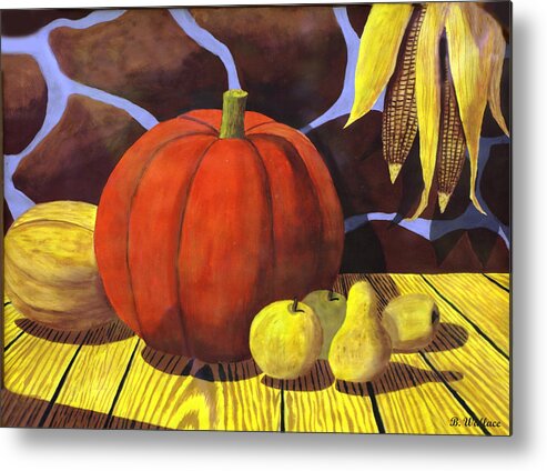 2d Metal Print featuring the painting Pumpkin Still Life - Homage to Jon Gnagy by Brian Wallace